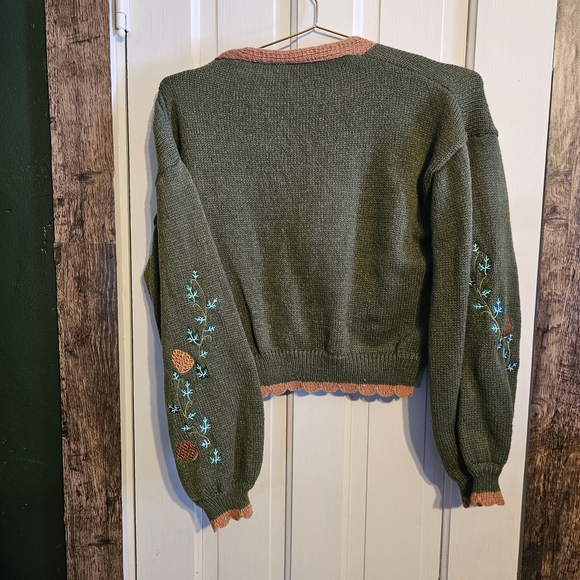 *NEW* Embroidered Fox Pocket Cardigan - Olive & Rust - Picture 4 of 6